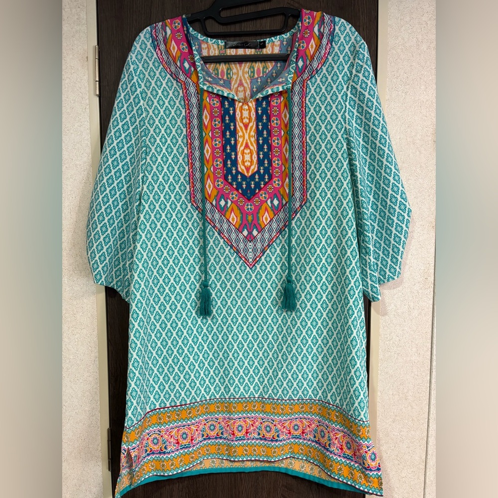 Urban Coco bohemian neck tie vintage printed ethnic style summer dress